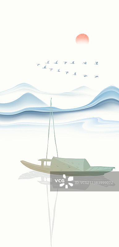 新中式风格山水风景插画图片素材