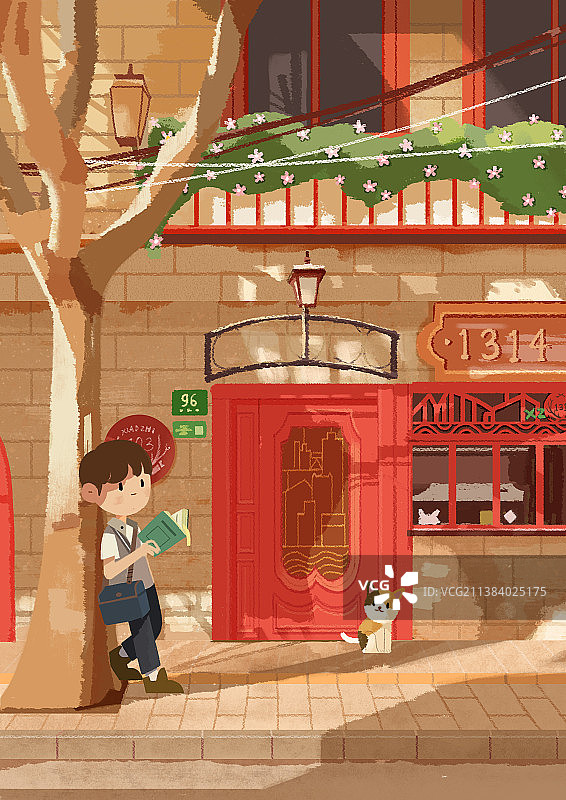 扁平风室外场景建筑插画-错位时空1图片素材