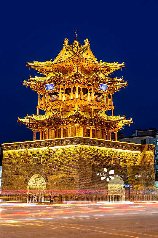亚洲中国山西运城鼓楼夜景图片素材