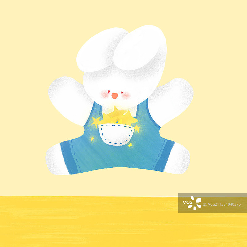 口袋里蹦出星星的兔子插画图片素材