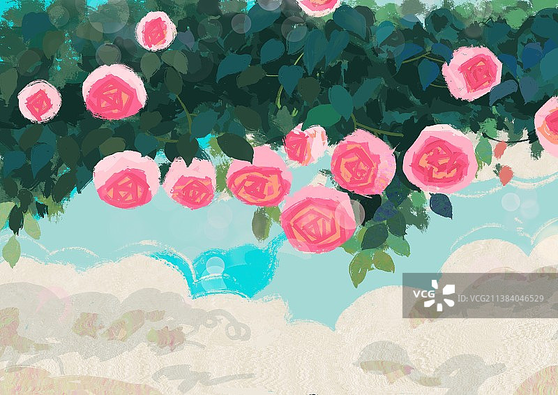 月季花与蓝天白云图片素材