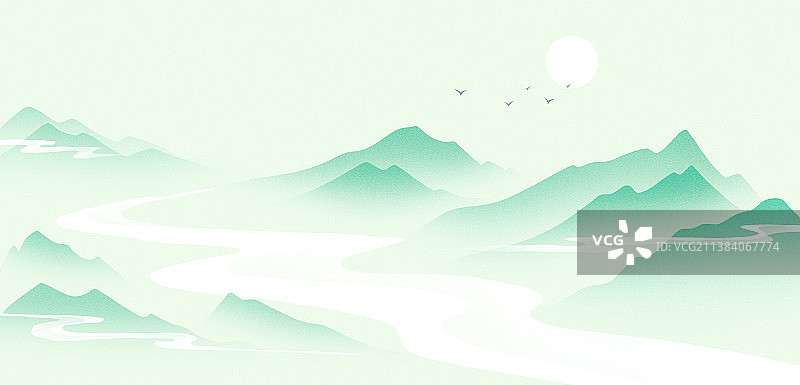新中式风格山水风景插画图片素材