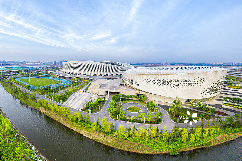 山东省青岛市市民健身中心航拍全景图图片素材