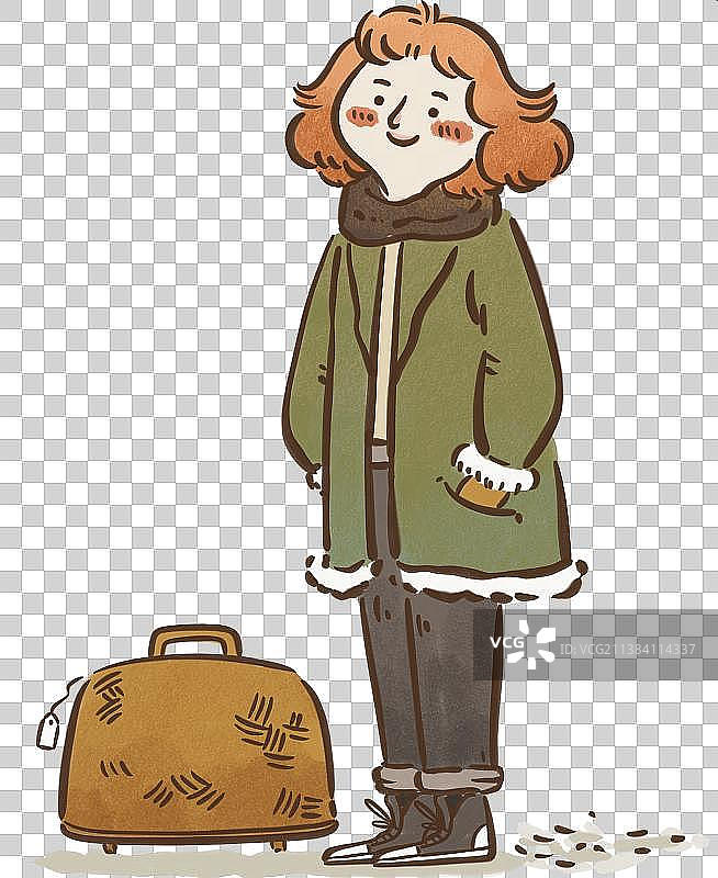 手绘可爱的带着旅行包的女生图片素材