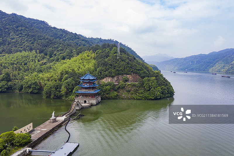 杭州严子陵钓台景区航拍图片素材