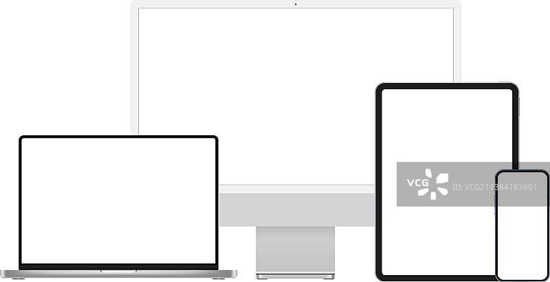 现代设备样机：电脑、笔记本电脑、平板电脑、手机图片素材