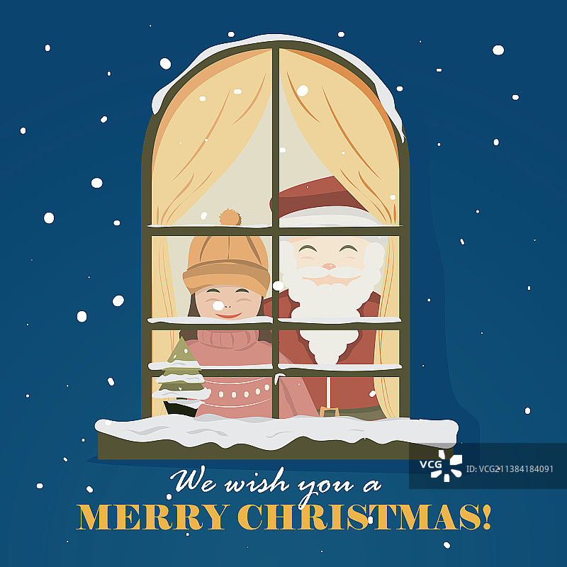 可爱女孩与圣诞老人的圣诞节概念设计图片素材