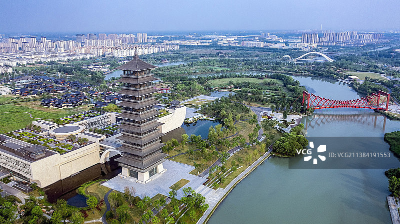 运河三湾夏日美，航拍中国大运河博物馆图片素材