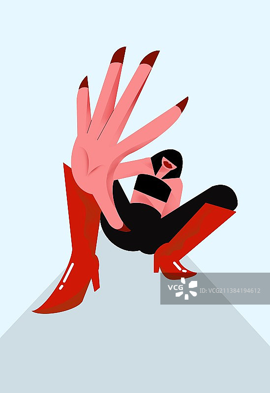 时尚广角造型蹲姿红靴子女图片素材