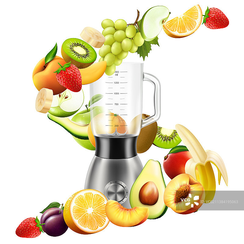 逼真榨汁机搅拌机厨房用具套装图片素材