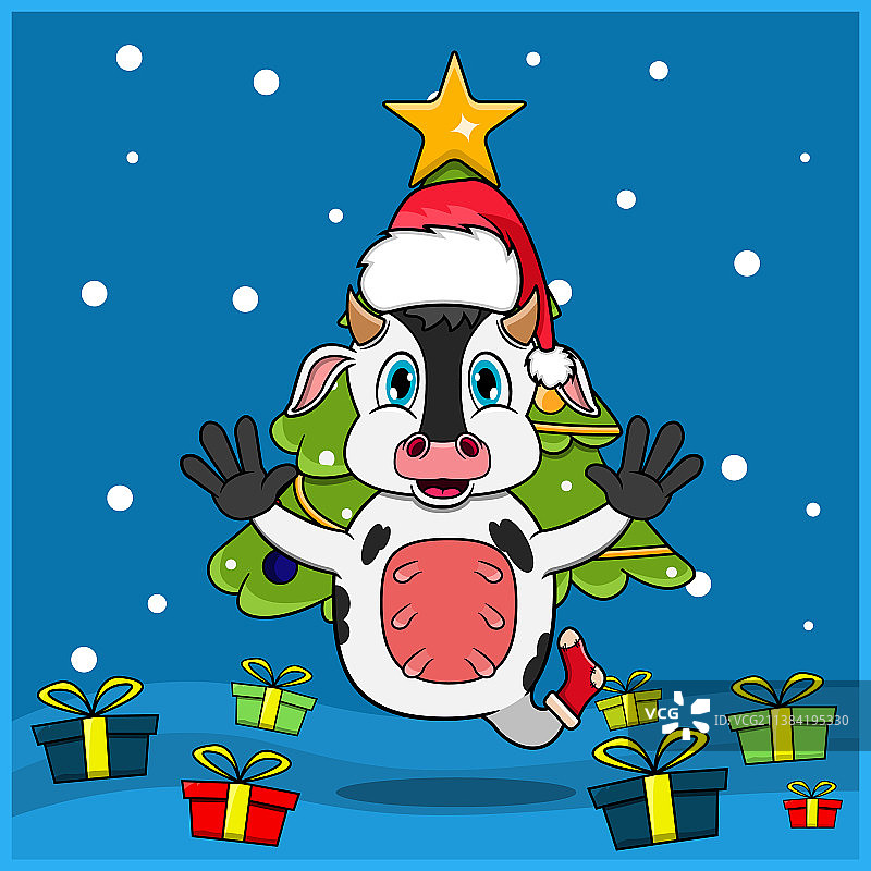 可爱的圣诞节奶牛角色设计图片素材