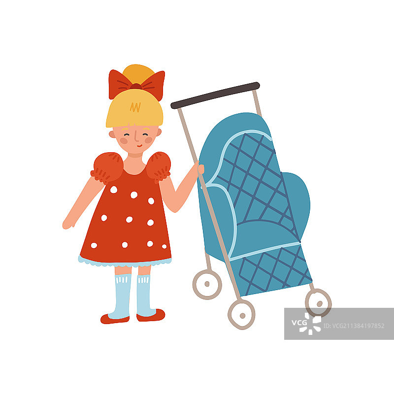 站在婴儿车旁边的孩子图片素材