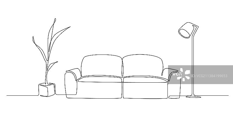 沙发和落地灯连续单线画图片素材