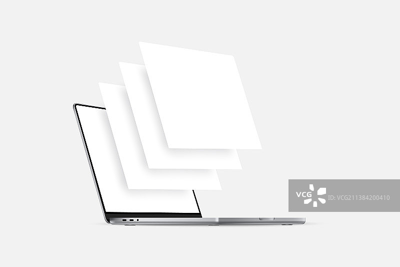 带有空白线框页面的笔记本电脑模型图片素材