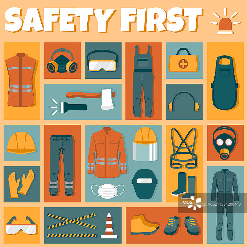 防护服设备扁平图标集图片素材