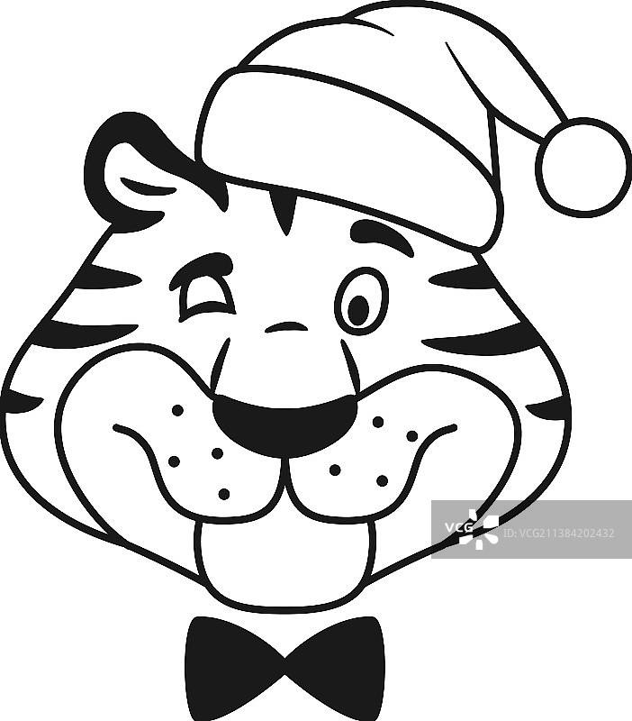 黑白轮廓眨眼的老虎脸图片素材