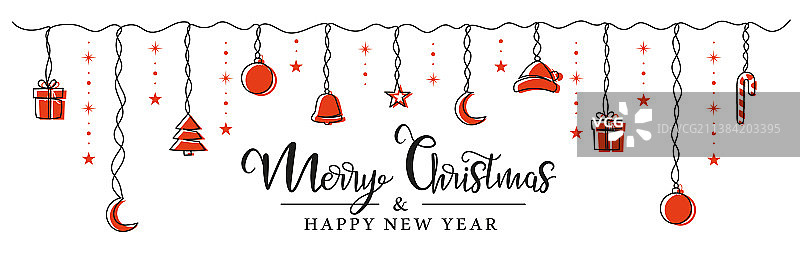 圣诞红色连续单线画图片素材