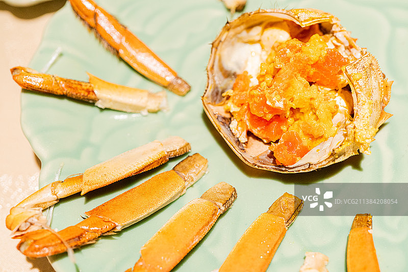 拆好的大闸蟹 大闸蟹母蟹 蟹宴 特写镜头图片素材