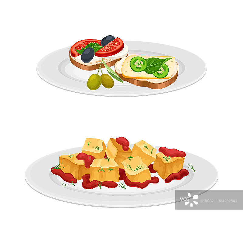 带酱汁的西班牙小吃和奶酪三明治图片素材
