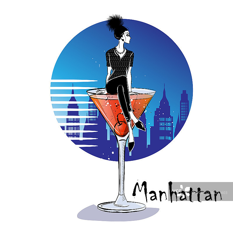 手绘曼哈顿鸡尾酒图片素材