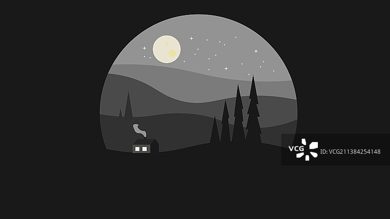 阴暗的夜晚：孤独的村舍景观图片素材