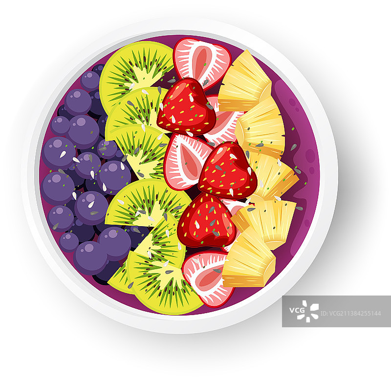 白色背景上的水果沙拉碗俯视图图片素材