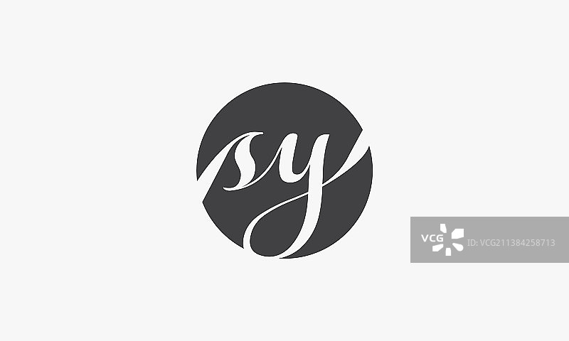 白色背景上的圆形SY脚本标志概念图片素材