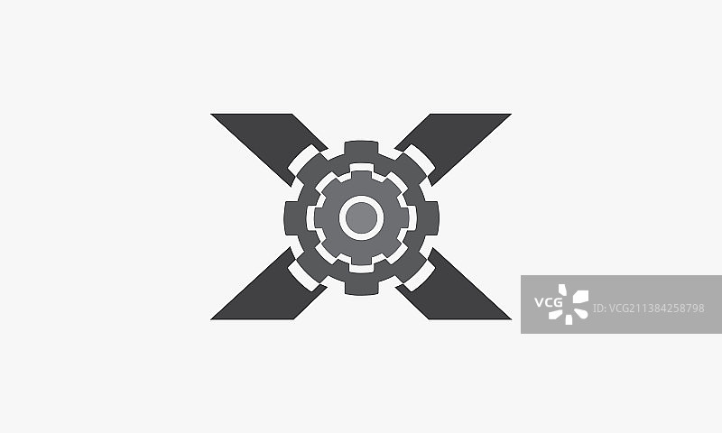 白色背景上的齿轮字母X标志图片素材