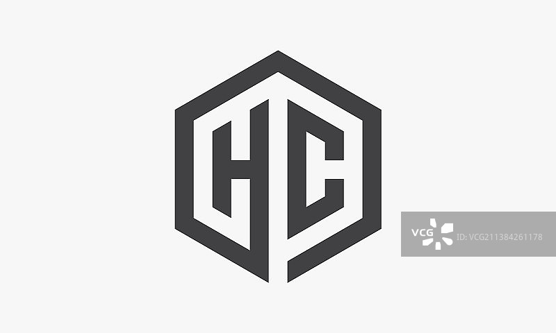 白色背景上的HC六边形字母标志图片素材