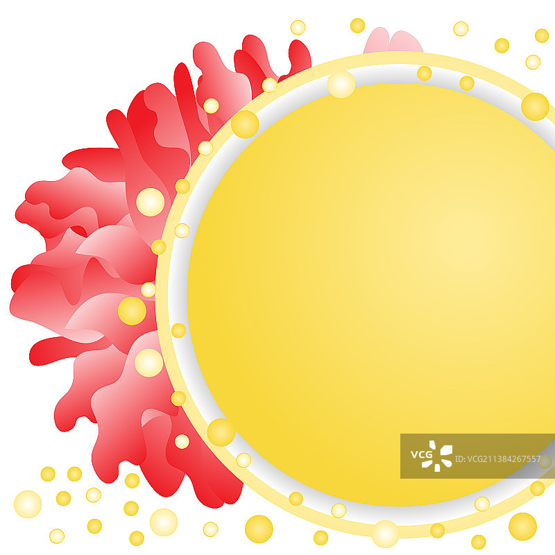 金色圆圈与红色花瓣叠加在白色背景上图片素材