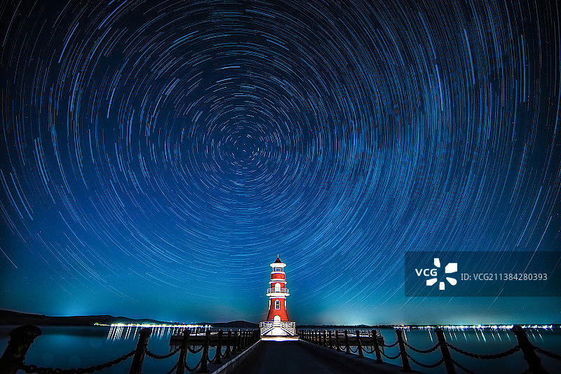 中国河北省张家口沽源县库伦淖景区天空星轨图片素材