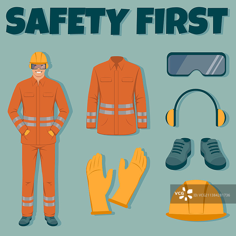 佩戴头盔的工程师与安全设备图片素材
