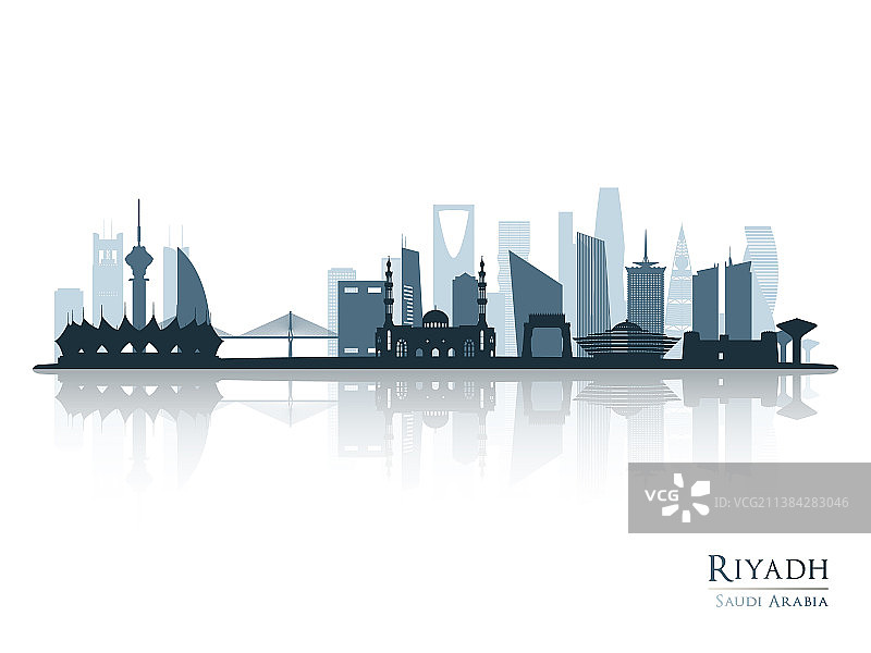 利雅得天际线轮廓倒影图片素材