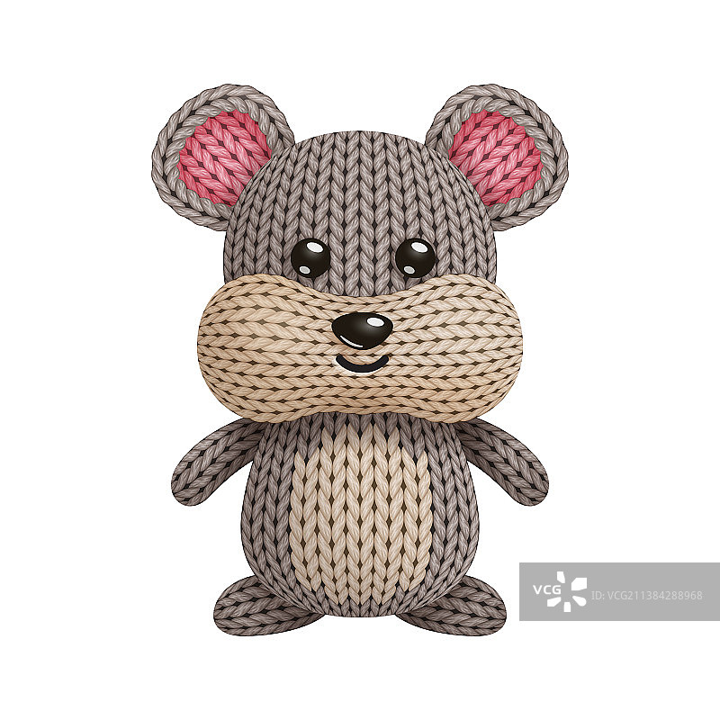 一个有趣的针织仓鼠玩具在白色背景图片素材