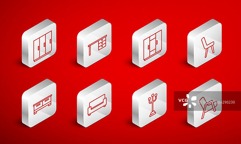 线性图标：扶手椅办公桌衣柜外套图片素材