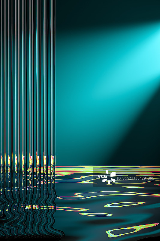 3D渲染抽象绿色墙面和彩色地板图片素材