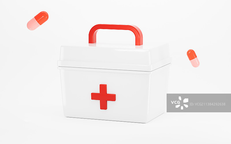白色药箱与胶囊3D渲染图片素材