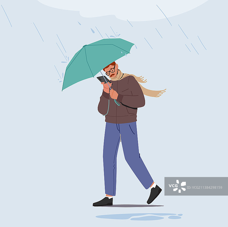 雨中行走的路人男性角色图片素材