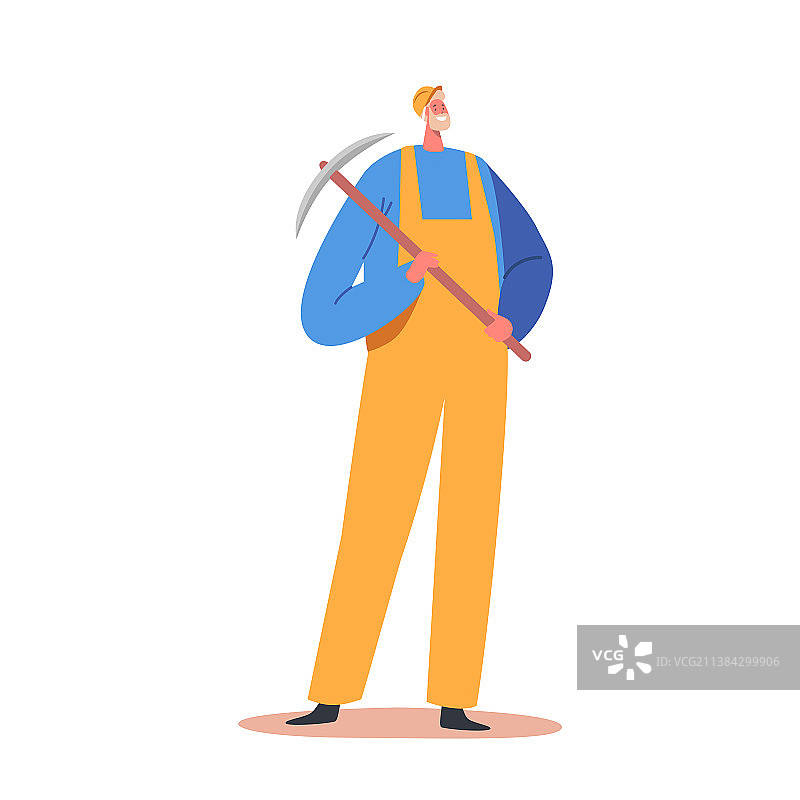穿制服和戴头盔的矿工拿着鹤嘴锄图片素材