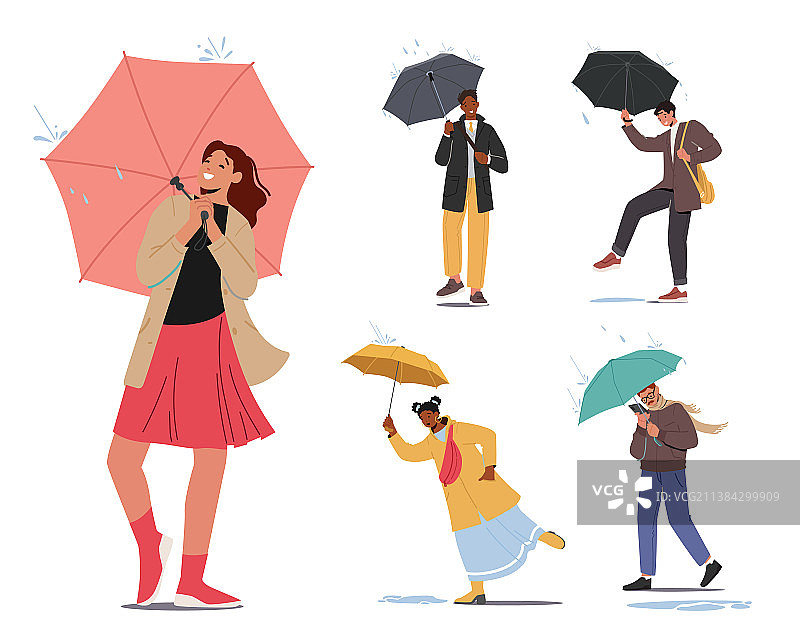 雨季或春季的淋湿人群合集图片素材