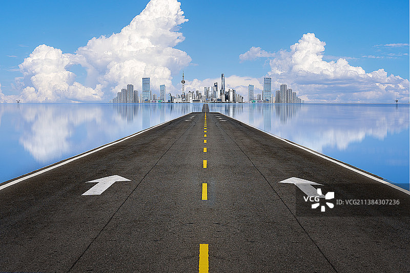 公路城市合成图图片素材