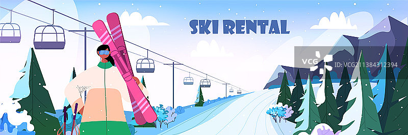 手持滑雪板的女滑雪者图片素材