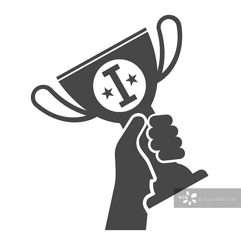 手举金色奖杯轮廓图标图片素材