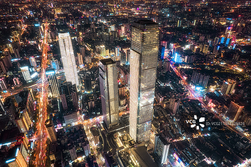 长沙五一商圈国金中心城市风光夜景图片素材