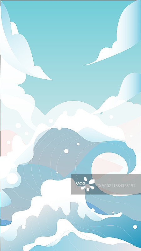 大海海浪竖版矢量插画背景图片素材