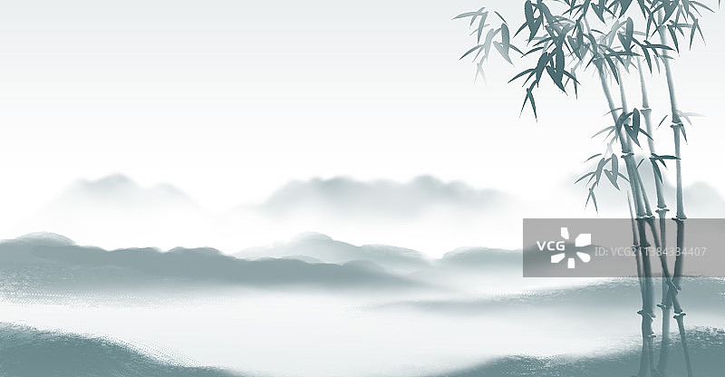 绿色中国风山水画图片素材