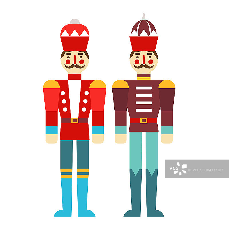 锡制士兵圣诞节木制玩具（扁平风格）图片素材
