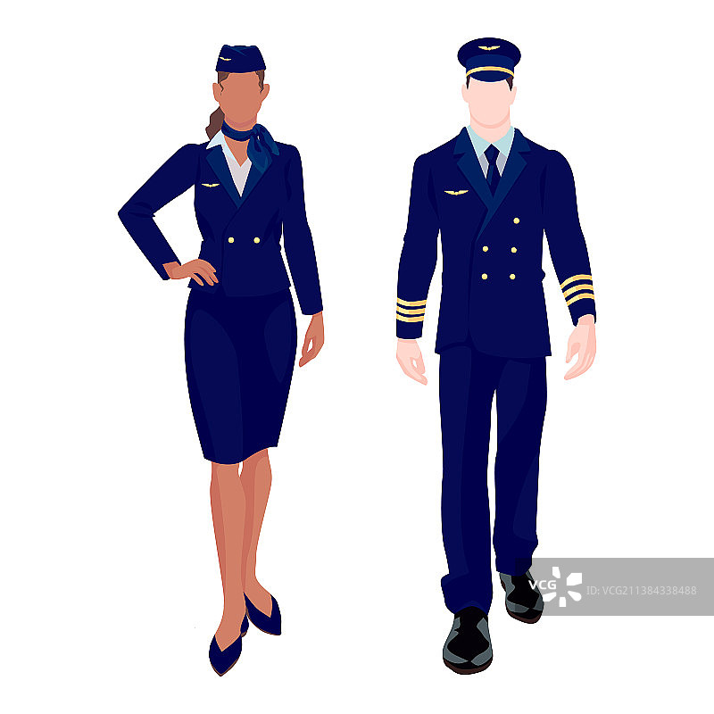 白色背景上的飞行员和空姐图片素材