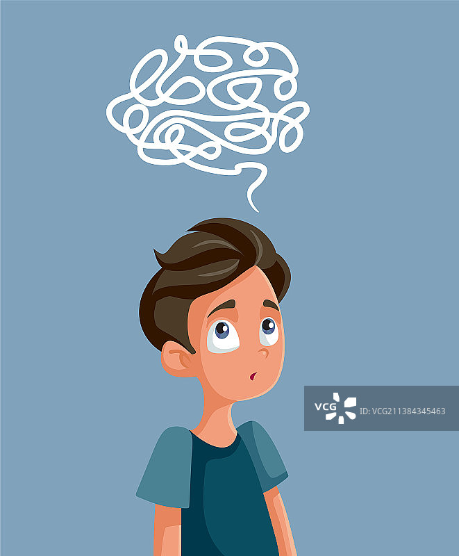 正在解决逻辑问题的困惑的青少年男孩图片素材