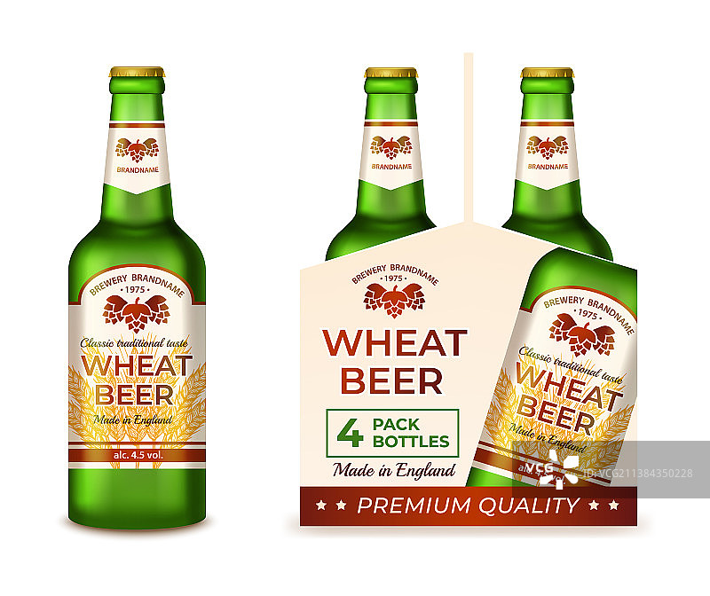逼真3D绿色玻璃啤酒瓶图片素材